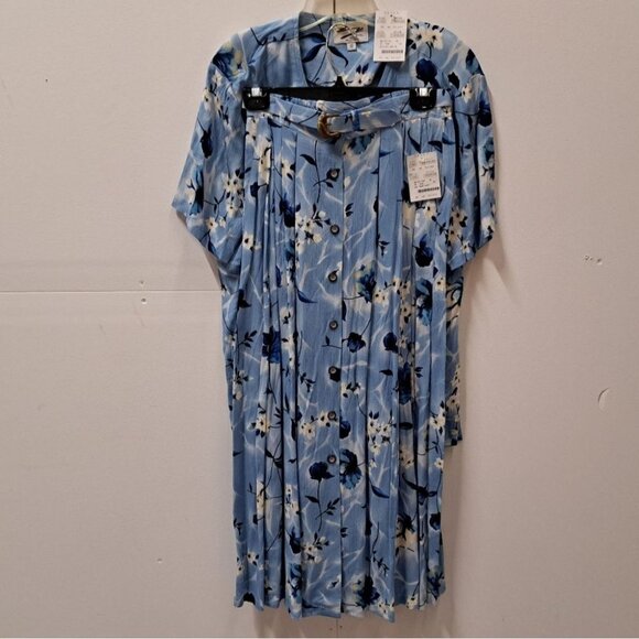 NWT 80s 90s Womens Essay 2 PC Shirt Skirt Set Floral print sz 12 Top & 10 Skirt